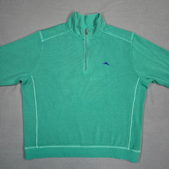 Tommy Bahama Men 2XB Quarter Zip Cotton Pullover Preppy Casual Teal - Picture 2 of 11